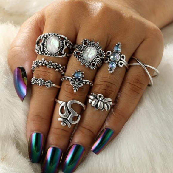 NEW 9pc garden of flowers ring set - Picture 2 of 6